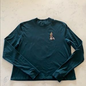 Volcom Green Mock Neck Printed Long Sleeve